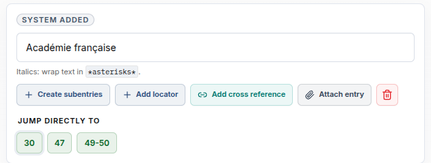 Selected entry with the Attach entry button highlighted.