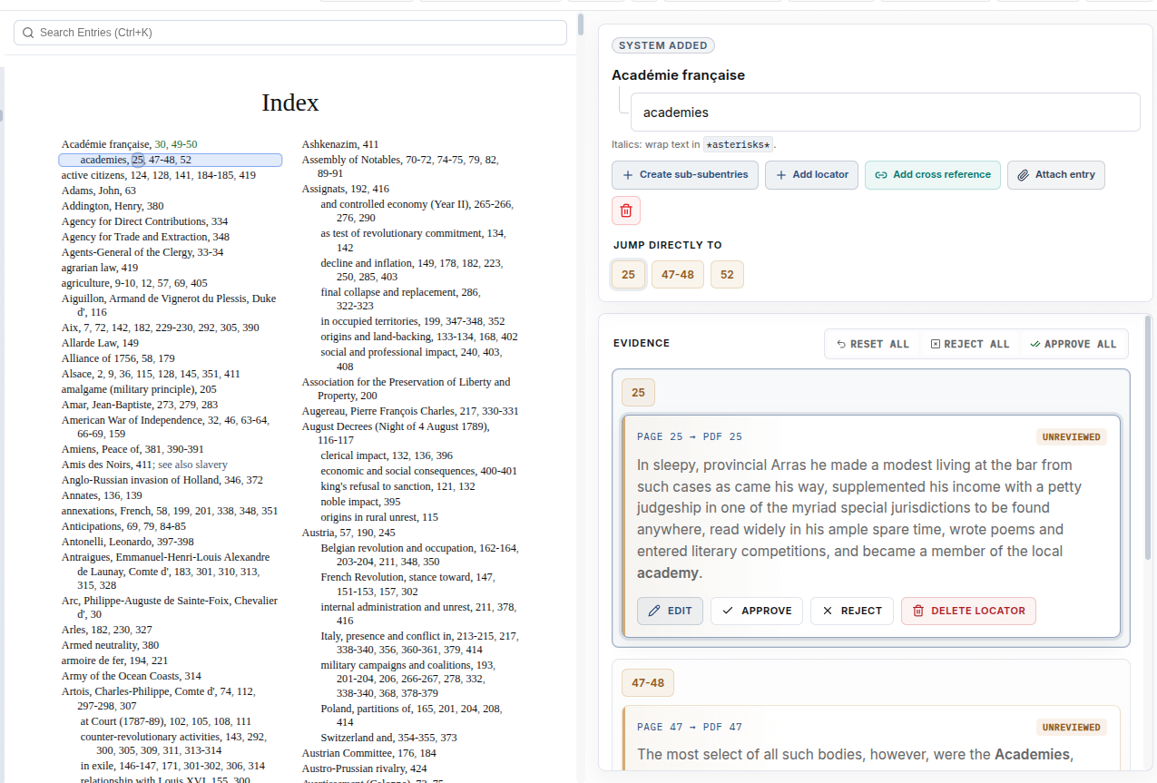Subject editor showing the attached entry as a subentry beneath its new parent.