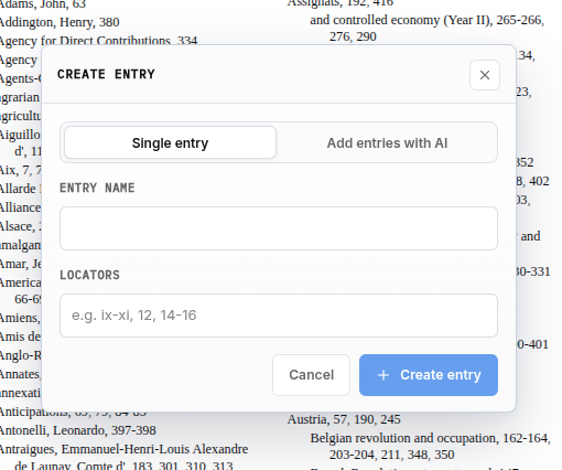Create Entry dialog on the Single entry tab with Entry name and Locators fields.