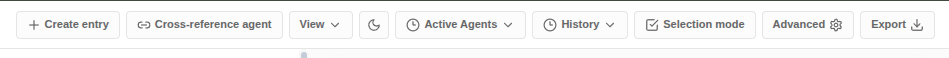 Subject editor toolbar with the Cross-reference agent button highlighted near Create entry.