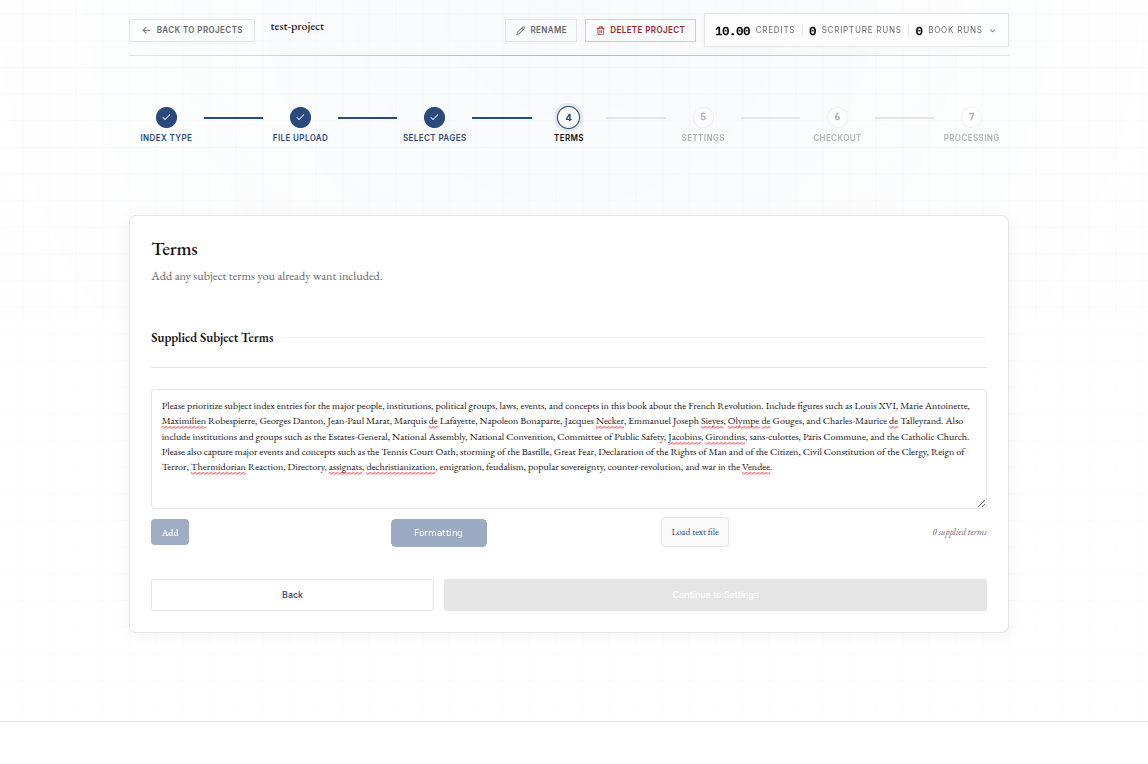 Terms step while the Format with AI button is processing.